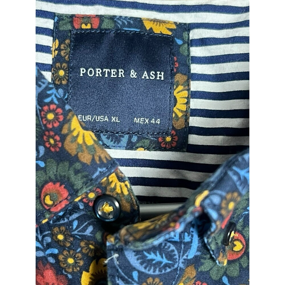 Porter & Ash Adult X Large Navy Floral Button Up Long Sleeve Beach Spring - Picture 5 of 11